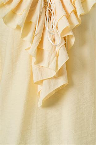 Önden Bağlamalı Fırfırlı Bluz Sarı