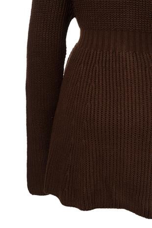 Önden Düğmeli Triko Elbise Acı Kahve