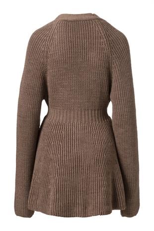 Önden Düğmeli Triko Elbise Vizon