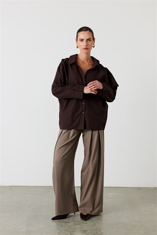 Oversize Poplin Gömlek Acı Kahve