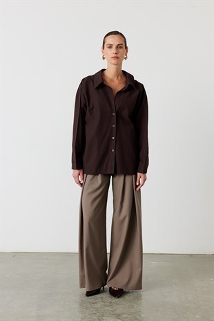 Oversize Poplin Gömlek Acı Kahve