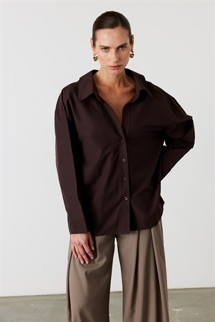 Oversize Poplin Gömlek Acı Kahve