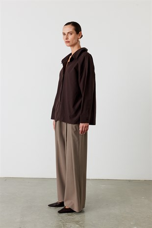 Oversize Poplin Gömlek Acı Kahve