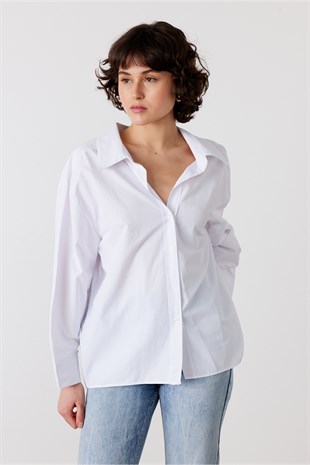 Oversize Poplin Gömlek Beyaz