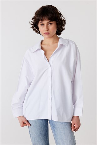 Oversize Poplin Gömlek Beyaz