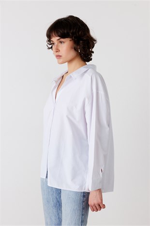 Oversize Poplin Gömlek Beyaz