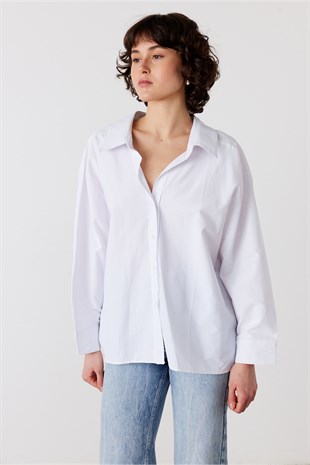 Oversize Poplin Gömlek Beyaz