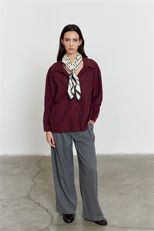 Oversize Poplin Gömlek Bordo