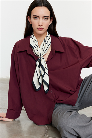 Oversize Poplin Gömlek Bordo