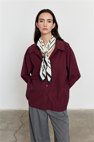 Oversize Poplin Gömlek Bordo