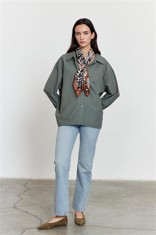 Oversize Poplin Gömlek Haki