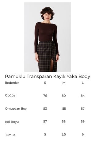 Pamuklu Transparan Kayık Yaka Body Acı Kahve
