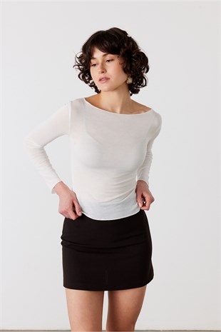 Pamuklu Transparan Kayık Yaka Body Beyaz
