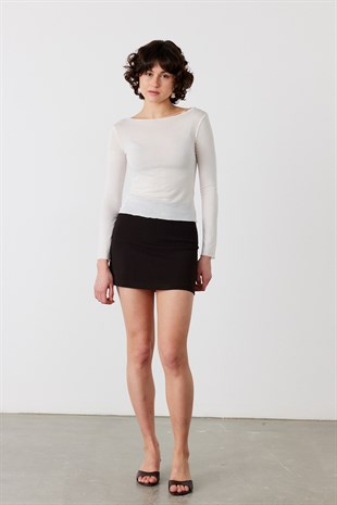 Pamuklu Transparan Kayık Yaka Body Beyaz