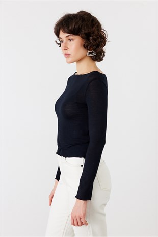 Pamuklu Transparan Kayık Yaka Body Siyah