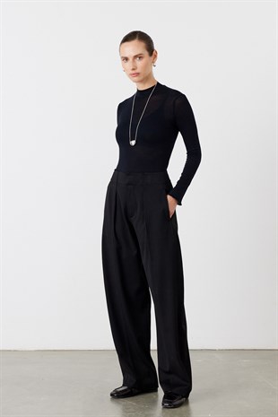 Pileli Balon Kesim Pantolon Siyah