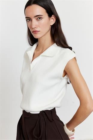 Polo Yaka Süveter Beyaz