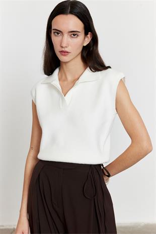 Polo Yaka Süveter Beyaz