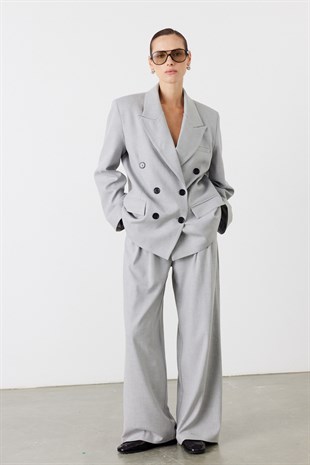 Rufe Kruvaze Oversize Blazer Açık Gri