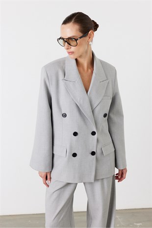 Rufe Kruvaze Oversize Blazer Açık Gri