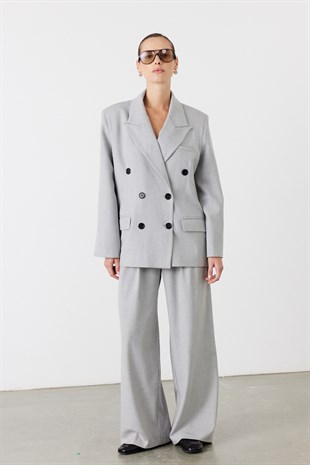 Rufe Kruvaze Oversize Blazer Açık Gri