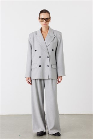 Rufe Kruvaze Oversize Blazer Açık Gri