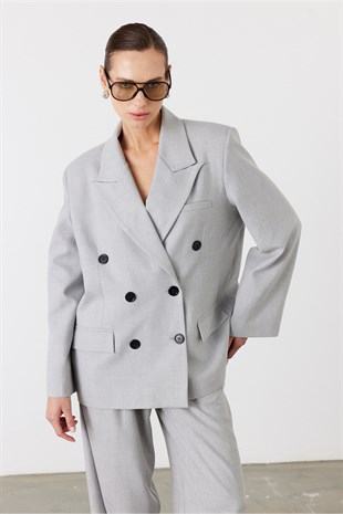 Rufe Kruvaze Oversize Blazer Açık Gri