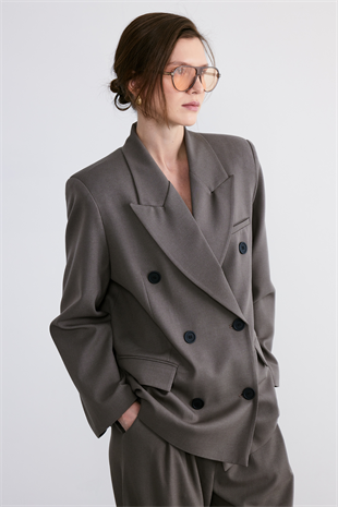 Rufe Kruvaze Oversize Blazer Vizon