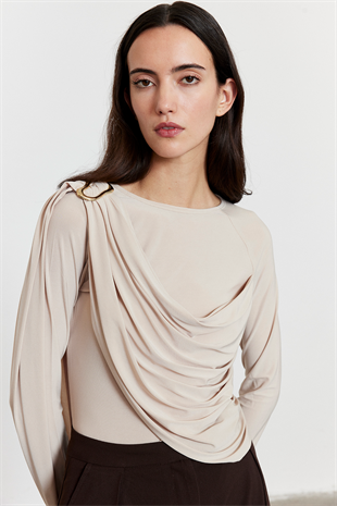Şal Detaylı Bluz Bej