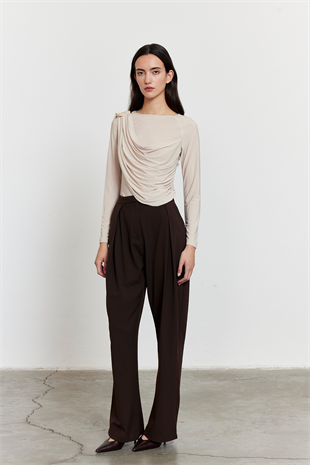 Şal Detaylı Bluz Bej