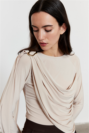 Şal Detaylı Bluz Bej
