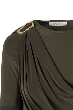 Şal Detaylı Bluz Haki