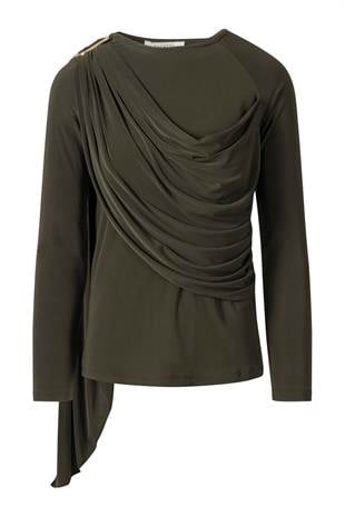 Şal Detaylı Bluz Haki