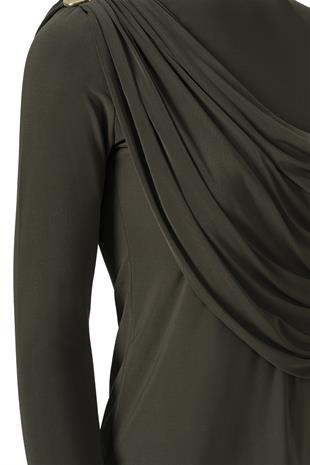 Şal Detaylı Bluz Haki