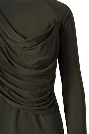 Şal Detaylı Bluz Haki