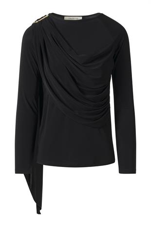 Şal Detaylı Bluz Siyah