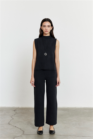 Şardonlu Kolsuz Bluz Pantolon Takım Antrasit