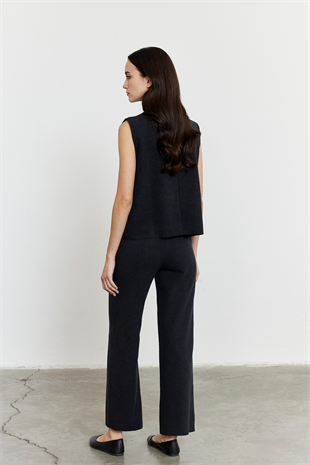 Şardonlu Kolsuz Bluz Pantolon Takım Antrasit