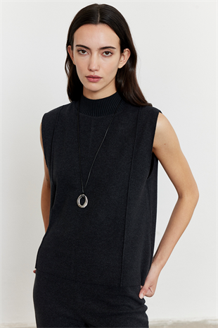 Şardonlu Kolsuz Bluz Pantolon Takım Antrasit