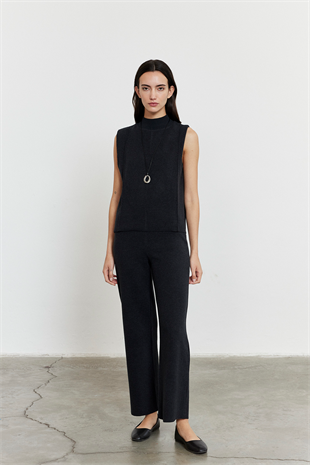 Şardonlu Kolsuz Bluz Pantolon Takım Antrasit