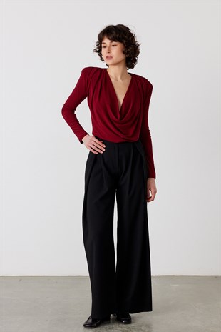 Sienna Pileli Pantolon Siyah