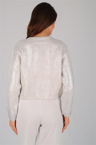 Silver Metalik Baskılı Düğme Detay Kısa Hırka SILVER