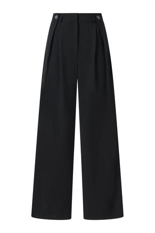 Siyah Düğme Detay Yüksek Bel Palazzo Pantolon SİYAH