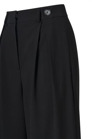 Siyah Düğme Detay Yüksek Bel Palazzo Pantolon SİYAH