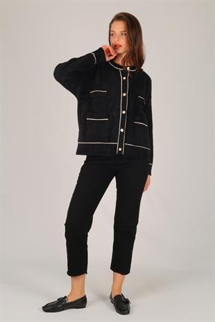 Siyah Düğme Detay Yumoş Hırka SİYAH