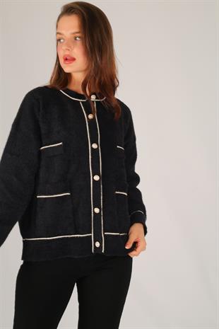 Siyah Düğme Detay Yumoş Hırka SİYAH