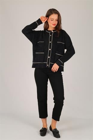Siyah Düğme Detay Yumoş Hırka SİYAH