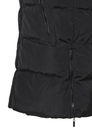 Siyah Kapüşonlu Fermuar Detay Şişme Mont SİYAH