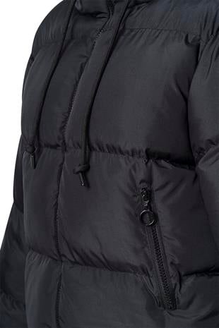 Siyah Kapüşonlu Kısa Şişme Mont SİYAH