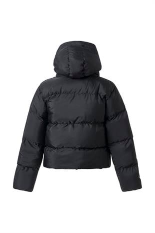 Siyah Kapüşonlu Kısa Şişme Mont SİYAH